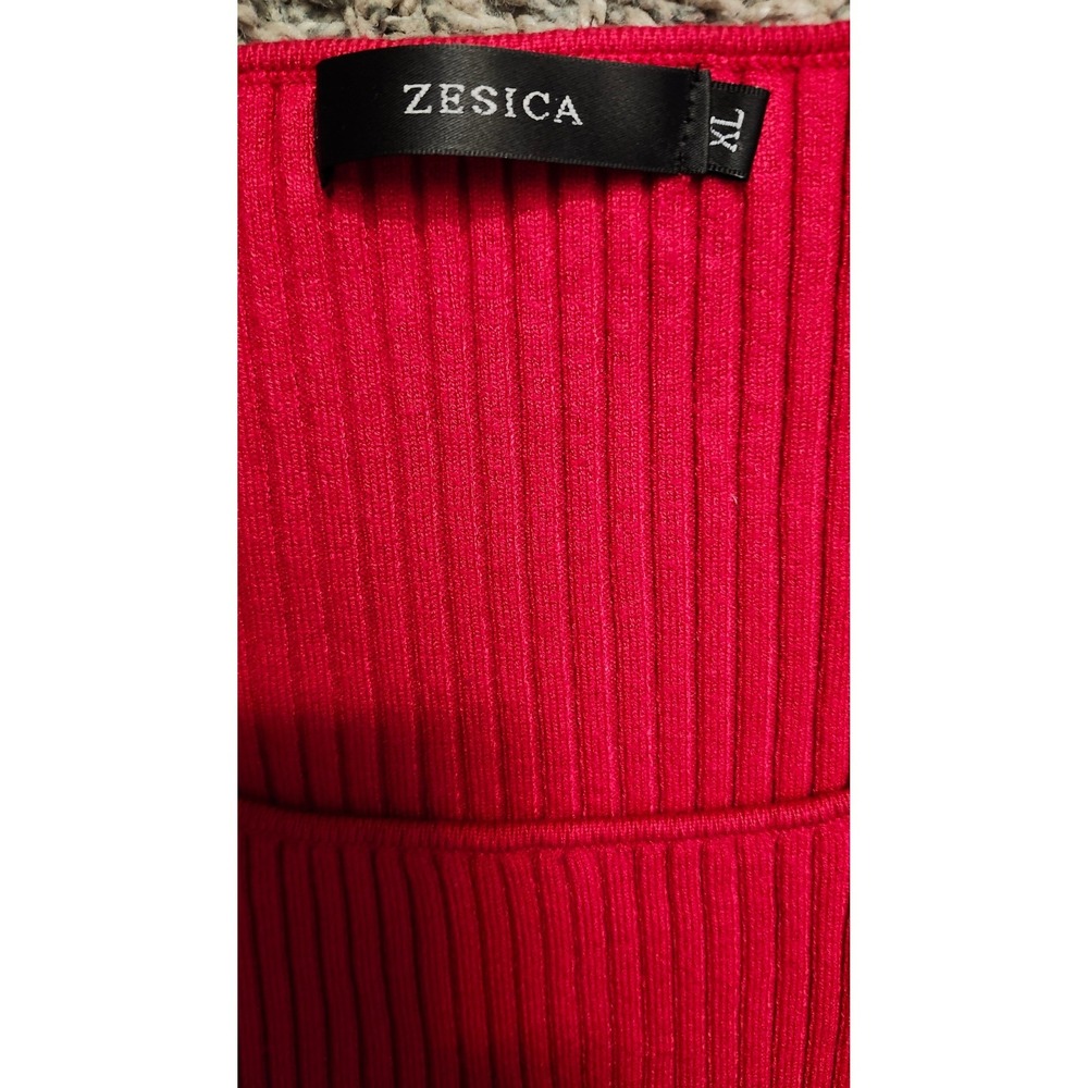 ZESICA Red Ribbed Square Neck Short Sleeve Knit Top Women's Size XL - Picture 2 of 3